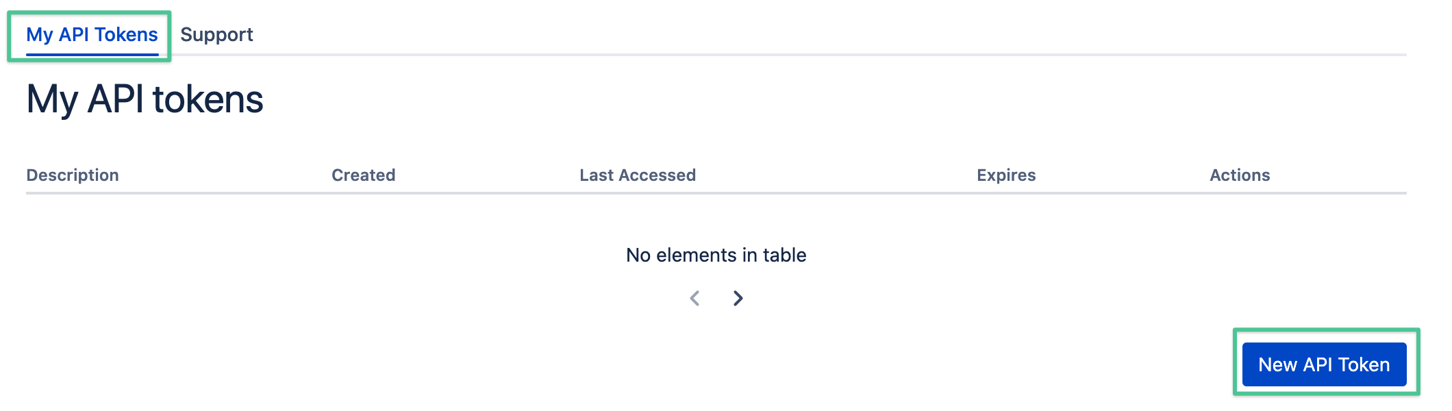 Creating a new token with the corresponding button