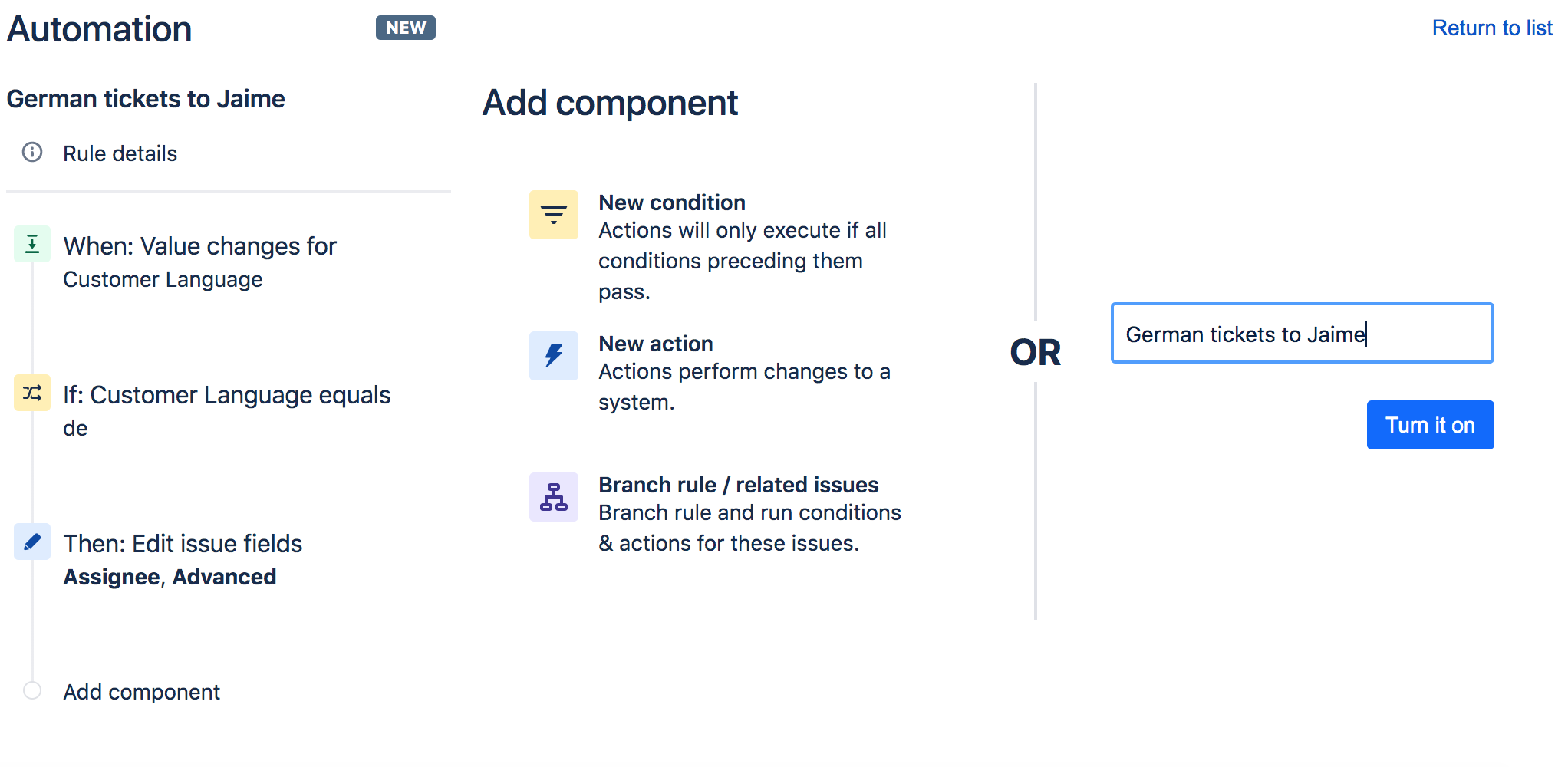 Configured automation rule with new name