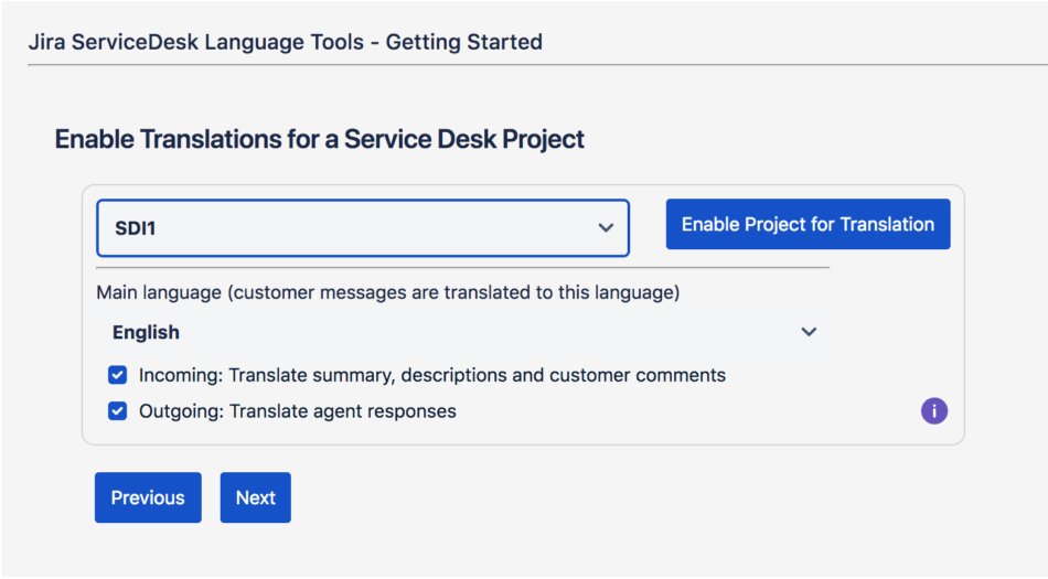 Enable Translation for Service Desk Projects