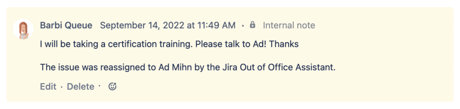 Out of Office comment in a Jira issue