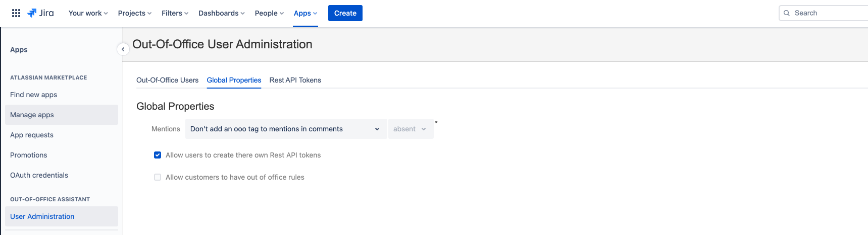 API enablement in the global properties