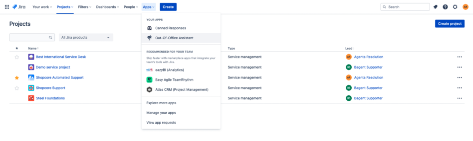 App dropdown