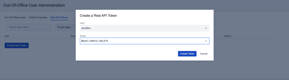 Token creation window
