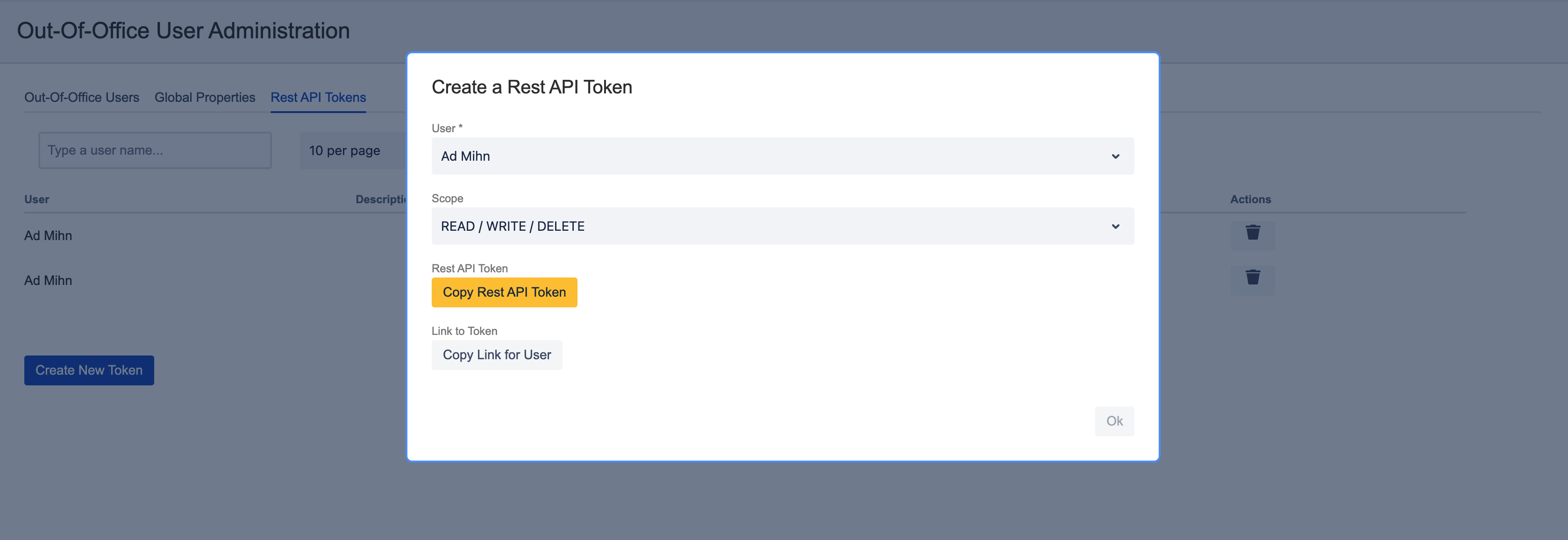 Second screen of the API Token creation