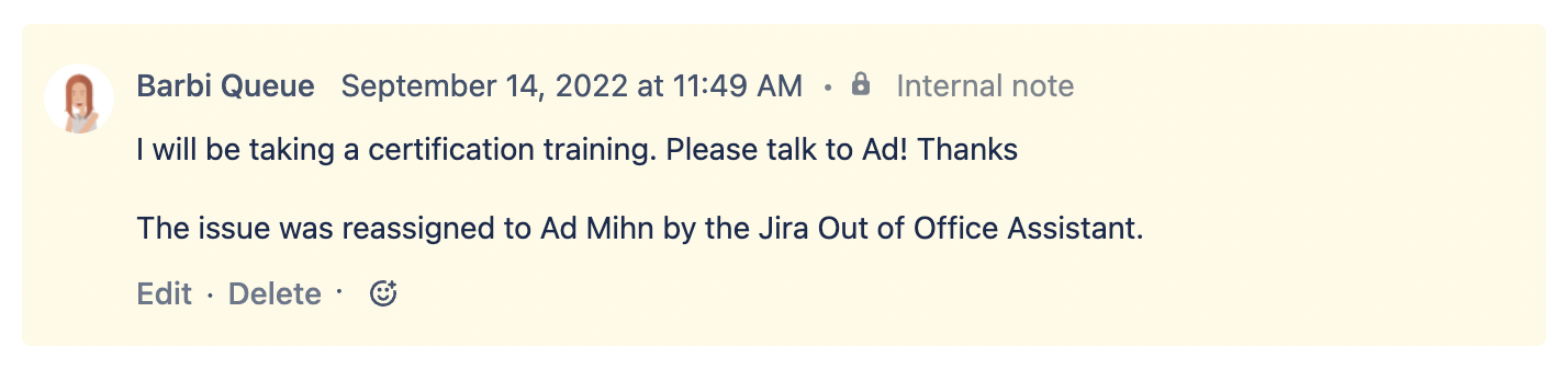 Out of Office comment in a Jira issue