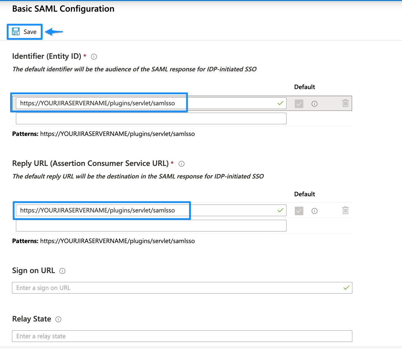SAML SSO Basic Configuration URLs